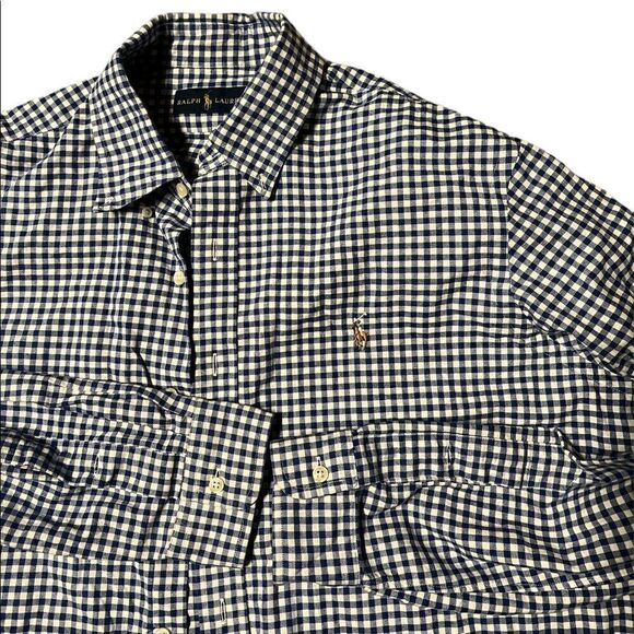 Ralph Lauren Men's Oxford Classic Fit Long Sleeve Button Down Shirt NAVY Gingham - Picture 1 of 6
